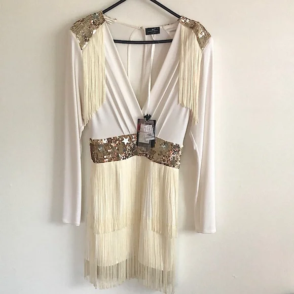 elisabetta franchi | Dresses | White Sexy Dress Long Sleeve Italian Designer  | Poshmark